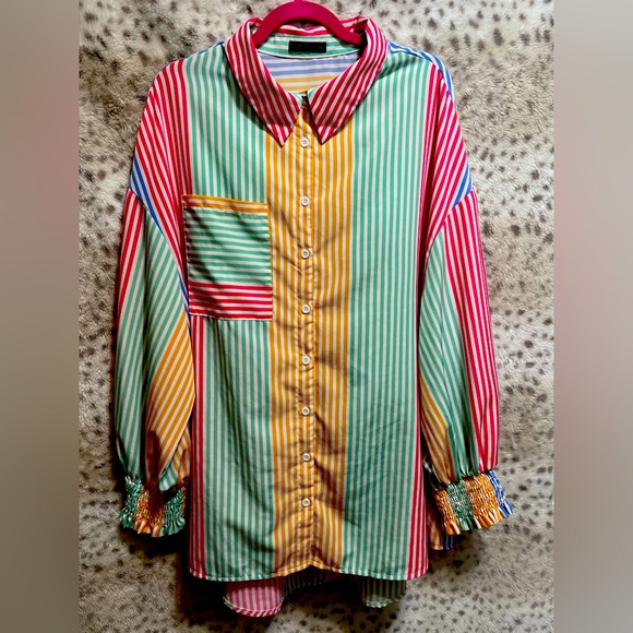 WOMENS SHEIN STRIPED BUTTON DOWN - Picture 1 of 4
